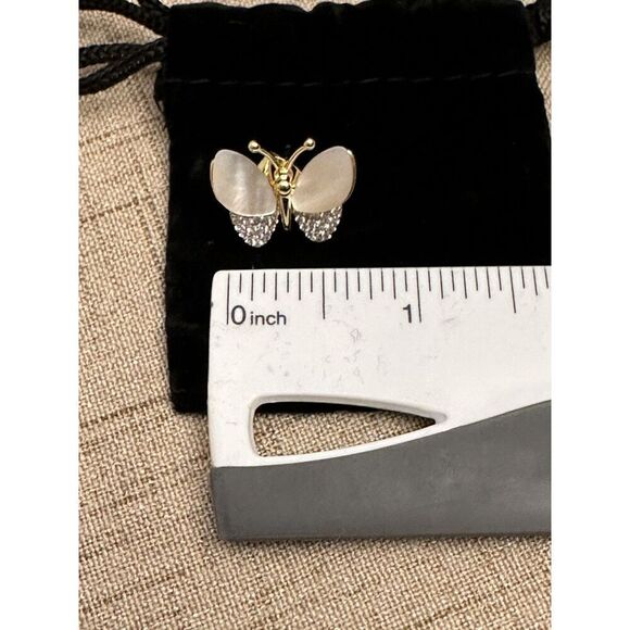 RACHEL GLAUBER Earrings 14k Gold Plated Mother Of Pearl Cubic Zirconia Butterfly - Picture 8 of 9